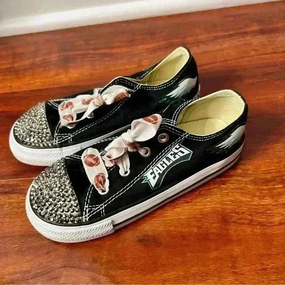 Philadelphia Eagles Converse Toddler Girls Size 10 Football Bedazzled All Star - Picture 2 of 10